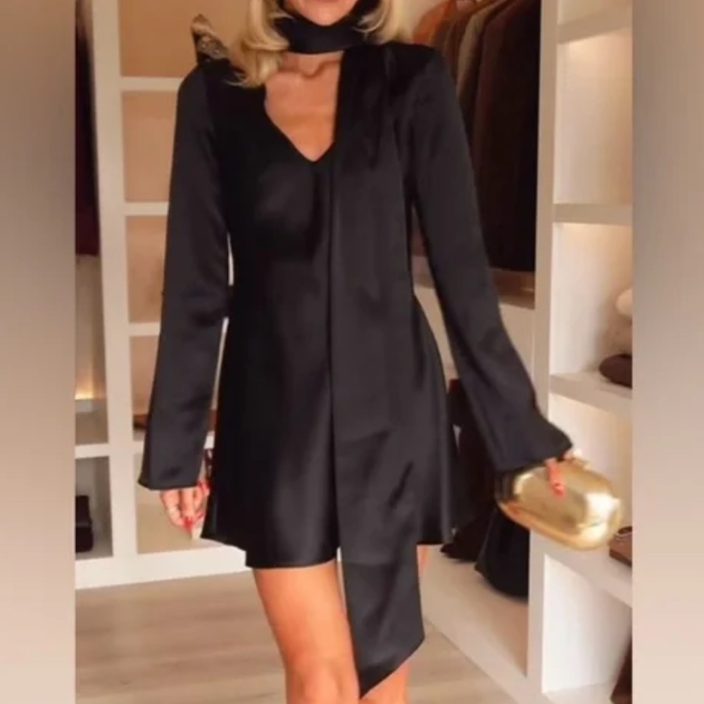 ZARA SATIN SCARF LONG SLEEVE DRESS